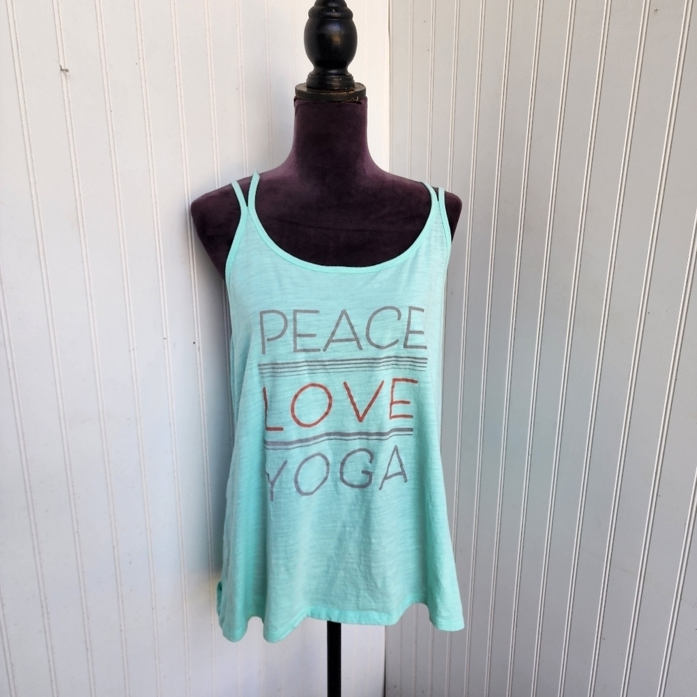 Brisas 100% Organic Cotton Women Yoga Tank Top Peace Love Yoga Mint Green Sz XL